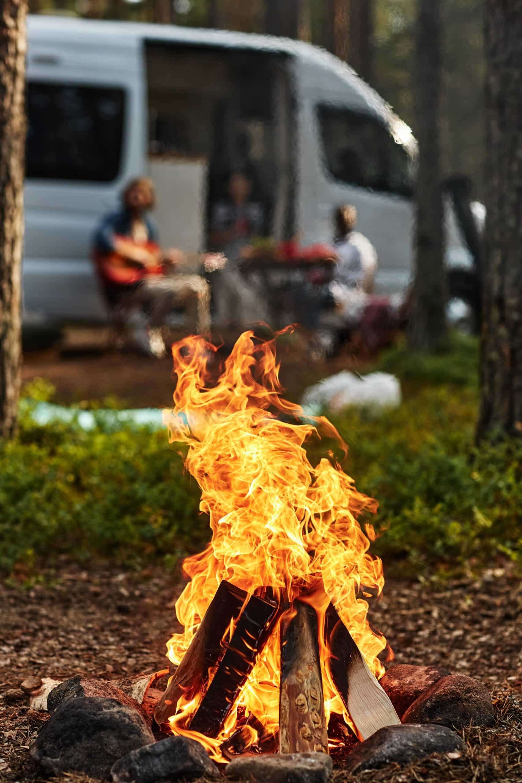 Bonfire during camp in the forest scaled
